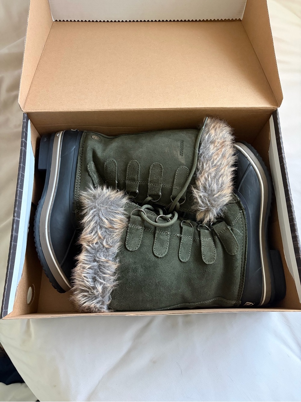 Northside Olive Green Faux-Fur Trim Winter Boots